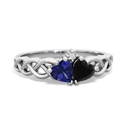 Lab Sapphire Heart To Heart Braid 14K White Gold ring R5870