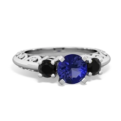 Lab Sapphire Art Deco Eternal Embrace Engagement 14K White Gold ring C2003