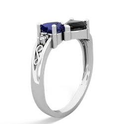 Lab Sapphire Snuggling Hearts 14K White Gold ring R2178