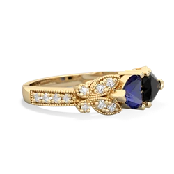 Lab Sapphire Diamond Butterflies 14K Yellow Gold ring R5601