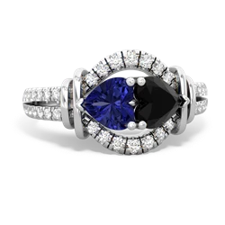 Lab Sapphire Art-Deco Keepsake 14K White Gold ring R5630