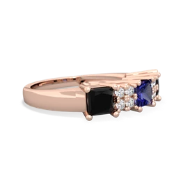 Lab Sapphire Three Stone Diamond Cluster 14K Rose Gold ring R2592