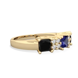 Lab Sapphire Three Stone Diamond Cluster 14K Yellow Gold ring R2592