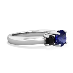 Lab Sapphire Three Stone Round Trellis 14K White Gold ring R4018