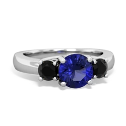 Lab Sapphire Three Stone Round Trellis 14K White Gold ring R4018