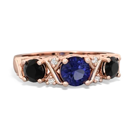 Lab Sapphire Hugs And Kisses 14K Rose Gold ring R5016