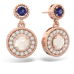 Lab Sapphire Halo Dangle 14K Rose Gold earrings E5319