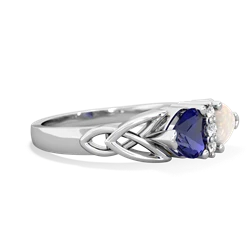 Lab Sapphire Celtic Knot Double Heart 14K White Gold ring R5040