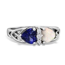 Lab Sapphire Celtic Knot Double Heart 14K White Gold ring R5040