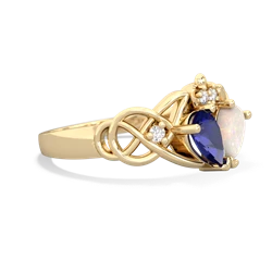 Lab Sapphire 'One Heart' Celtic Knot Claddagh 14K Yellow Gold ring R5322