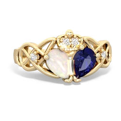 Lab Sapphire 'One Heart' Celtic Knot Claddagh 14K Yellow Gold ring R5322