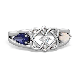 Lab Sapphire Hearts Intertwined 14K White Gold ring R5880