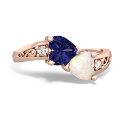 Lab Sapphire Snuggling Hearts 14K Rose Gold ring R2178