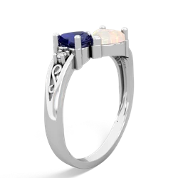 Lab Sapphire Snuggling Hearts 14K White Gold ring R2178