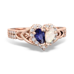 Lab Sapphire Celtic Knot Two Hearts As One 14K Rose Gold ring R2644HRT