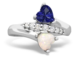 Lab Sapphire Heart To Heart 14K White Gold ring R2064