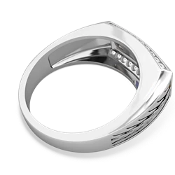 Lab Sapphire Three Stone Tire Tread Men's 14K White Gold ring R0520