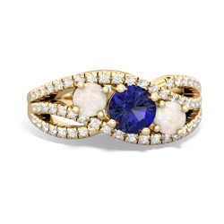 Lab Sapphire Three Stone Aurora 14K Yellow Gold ring R3080