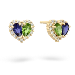 Lab Sapphire Halo 14K Yellow Gold earrings E7008