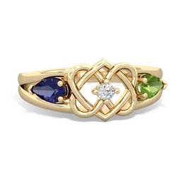 Lab Sapphire Hearts Intertwined 14K Yellow Gold ring R5880