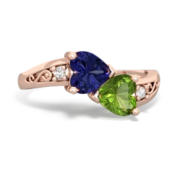 Lab Sapphire Snuggling Hearts 14K Rose Gold ring R2178