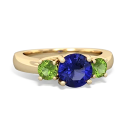 Lab Sapphire Three Stone Round Trellis 14K Yellow Gold ring R4018