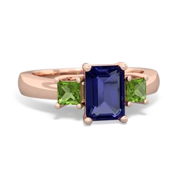 Lab Sapphire Three Stone Emerald-Cut Trellis 14K Rose Gold ring R4021