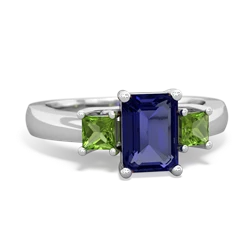 Lab Sapphire Three Stone Emerald-Cut Trellis 14K White Gold ring R4021