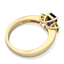 Lab Sapphire Three Stone Emerald-Cut Trellis 14K Yellow Gold ring R4021