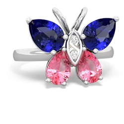 Lab Sapphire Butterfly 14K White Gold ring R2215