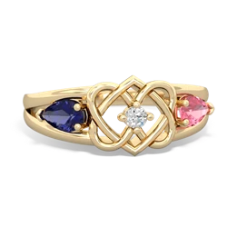 Lab Sapphire Hearts Intertwined 14K Yellow Gold ring R5880