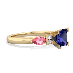 Lab Sapphire 6Mm Princess Eternal Embrace Engagement 14K Yellow Gold ring C2002