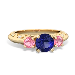 Lab Sapphire Art Deco Eternal Embrace Engagement 14K Yellow Gold ring C2003