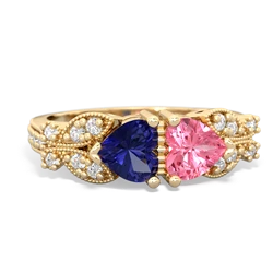 Lab Sapphire Diamond Butterflies 14K Yellow Gold ring R5601