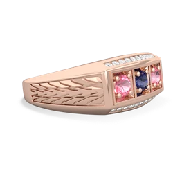 Lab Sapphire Three Stone Tire Tread Men's 14K Rose Gold ring R0520