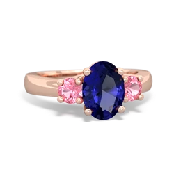 Lab Sapphire Three Stone Oval Trellis 14K Rose Gold ring R4024