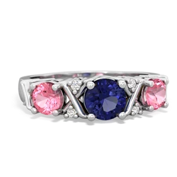 Lab Sapphire Hugs And Kisses 14K White Gold ring R5016