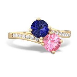 Lab Sapphire Channel Set Two Stone 14K Yellow Gold ring R5303