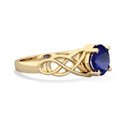 Lab Sapphire Checkerboard Cushion Celtic Knot 14K Yellow Gold ring R5000