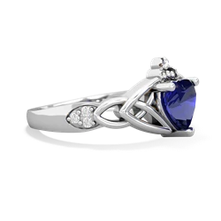 Lab Sapphire Claddagh Celtic Knot Diamond 14K White Gold ring R5001