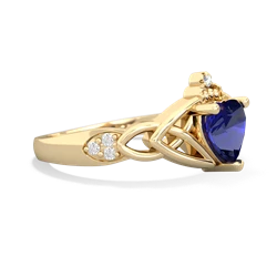 Lab Sapphire Claddagh Celtic Knot Diamond 14K Yellow Gold ring R5001