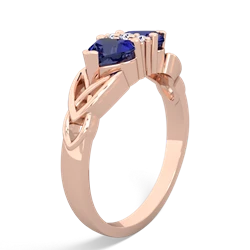 Lab Sapphire Celtic Knot Double Heart 14K Rose Gold ring R5040