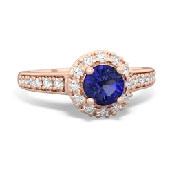 Lab Sapphire Diamond Halo 14K Rose Gold ring R5370