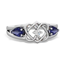 Lab Sapphire Hearts Intertwined 14K White Gold ring R5880