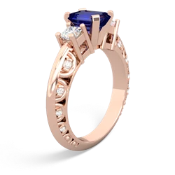 Lab Sapphire Art Deco Diamond 7X5 Emerald-Cut Engagement 14K Rose Gold ring R20017EM