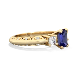 Lab Sapphire Art Deco Diamond 7X5 Emerald-Cut Engagement 14K Yellow Gold ring R20017EM