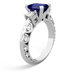 Lab Sapphire Art Deco Diamond 8X6 Emerald-Cut Engagement 14K White Gold ring R20018EM