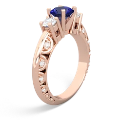 Lab Sapphire Art Deco Diamond 6Mm Round Engagment 14K Rose Gold ring R2003