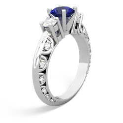 Lab Sapphire Art Deco Diamond 6Mm Round Engagment 14K White Gold ring R2003