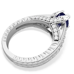 Lab Sapphire Antique Style Milgrain Diamond 14K White Gold ring R2028